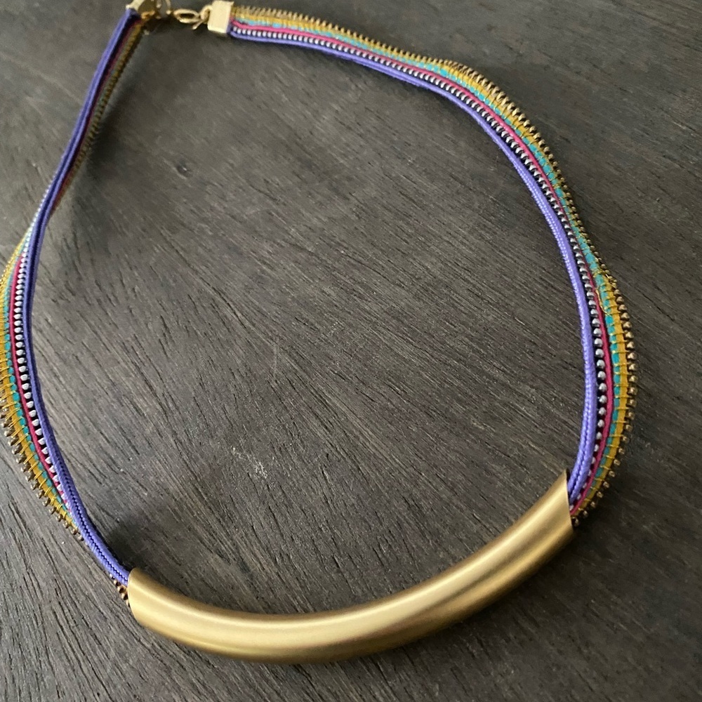 Multicolor Cord Necklace with Gold Tube Accent